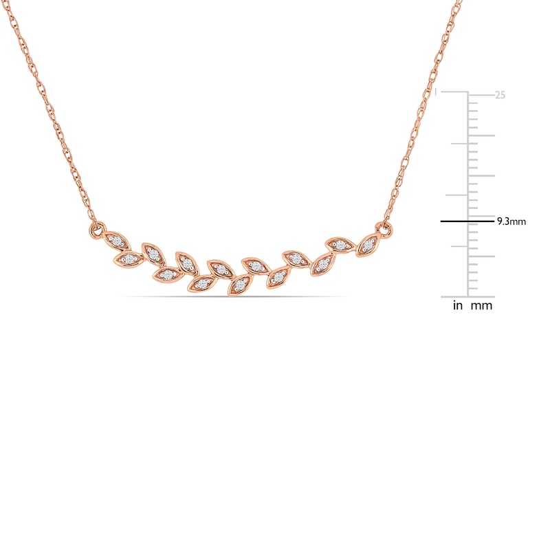 Main Image 3 of Diamond Leaf Bar Necklace 1/20 ct tw Round 10K Rose Gold 17&quot;