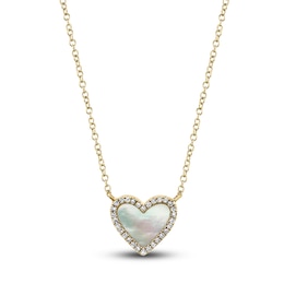 Shy Creation Natural Mother-of-Pearl Heart Pendant Necklace 1/15 ct tw Diamonds 14K Yellow Gold 18&quot; SC55012462