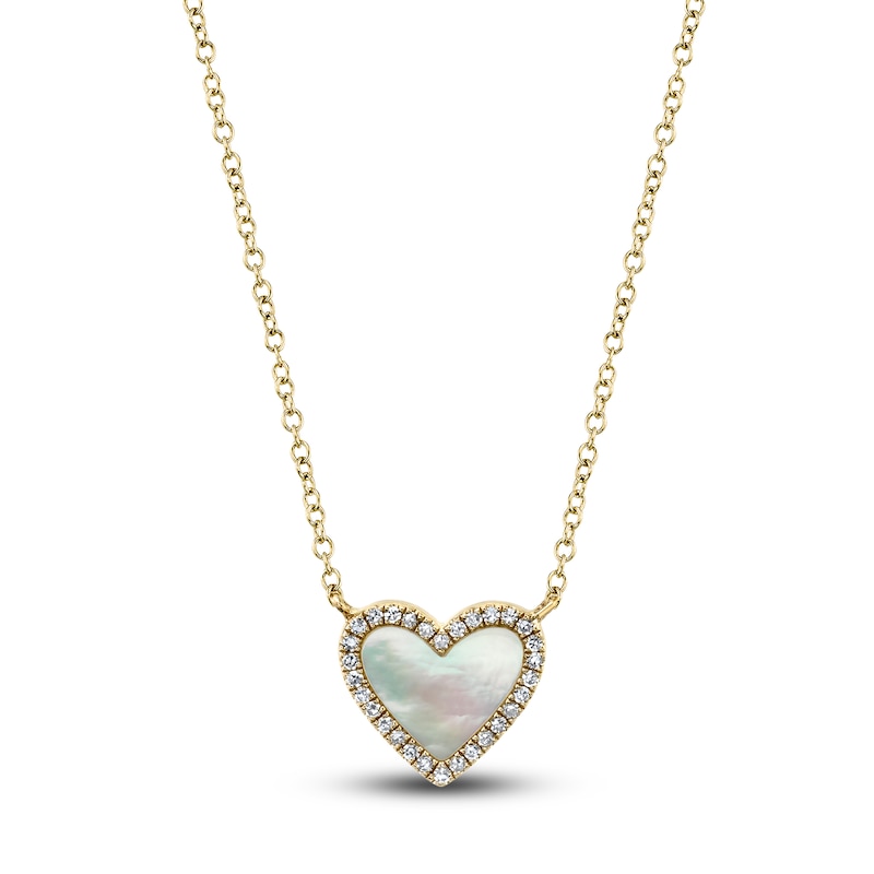 Main Image 1 of Shy Creation Natural Mother-of-Pearl Heart Necklace 1/15 ct tw Diamonds 14K Yellow Gold 18&quot; SC55012462