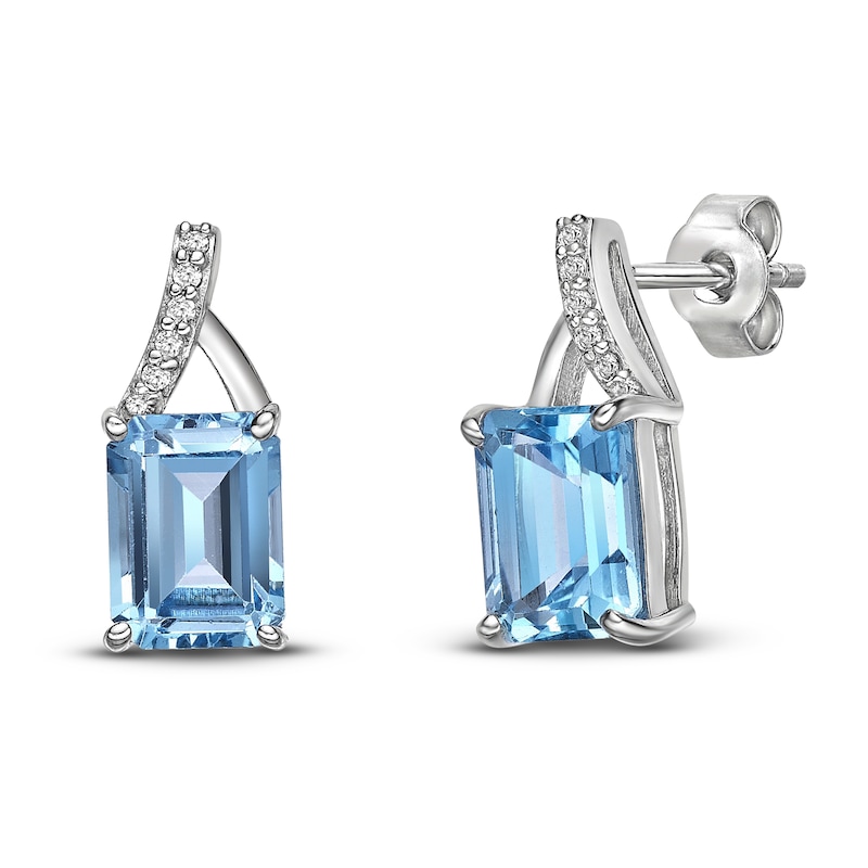 Natural Blue Topaz Earrings 1/20 ct tw Diamonds Sterling Silver