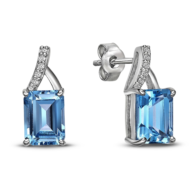 Natural Blue Topaz Earrings 1/20 ct tw Diamonds Sterling Silver