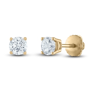 Round Diamond Stud, Screw Back Earrings, 1/2, 2/3 & 1 Carat T.W. Yellow or  White Gold #4018a