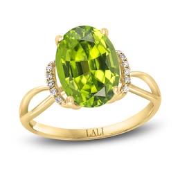 LALI Jewels Natural Peridot Ring 1/20 ct tw Diamonds 14K Yellow Gold