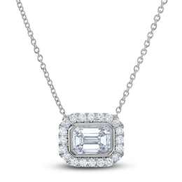 Lab-Created Diamond Necklace 1-1/6 ct tw Emerald/Round 14K White Gold