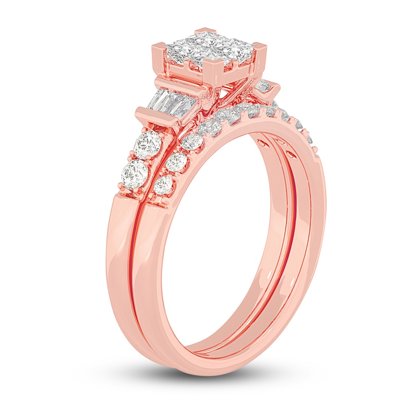 Main Image 2 of Diamond Bridal Set 1 ct tw Princess/Baguette/ Round 14K Rose Gold