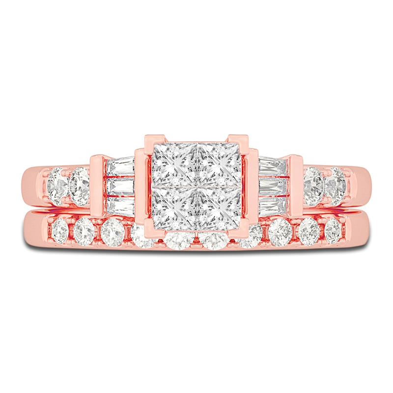 Main Image 3 of Diamond Bridal Set 1 ct tw Princess/Baguette/ Round 14K Rose Gold