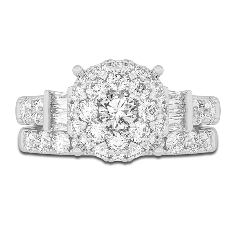 Main Image 3 of Diamond Halo Bridal Set 2 ct tw Round 14K White Gold