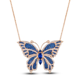 Le Vian Natural Blue Sapphire Butterfly Necklace 1-5/8 ct tw Diamonds 18K Strawberry Gold 18&quot;