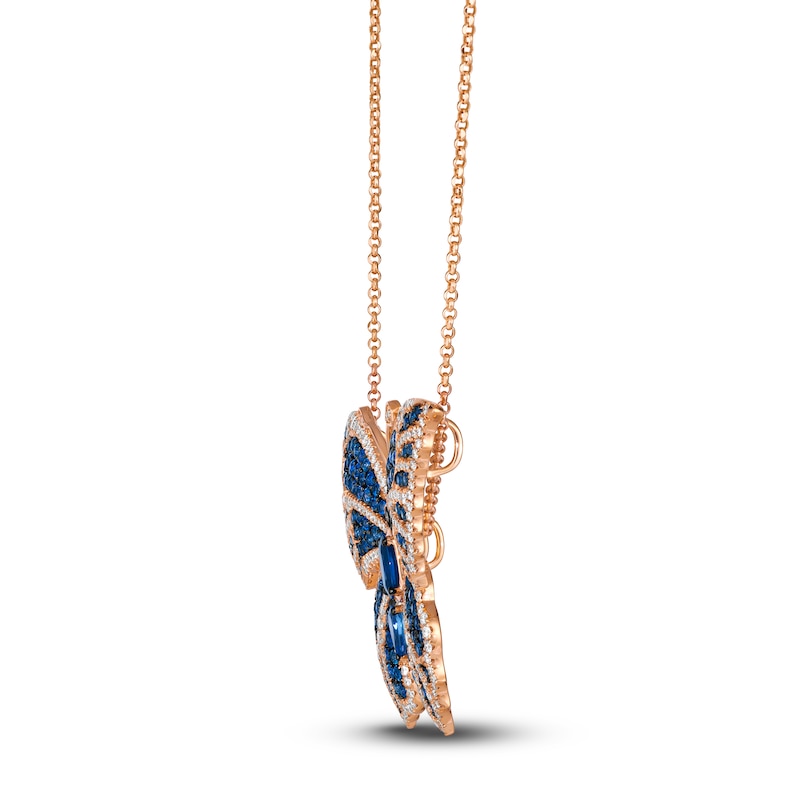 Le Vian Natural Blue Sapphire Butterfly Necklace 1-5/8 ct tw Diamonds 18K Strawberry Gold 18"