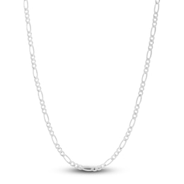 Solid Figaro Chain Necklace 14K White Gold 22&quot; 3.0mm