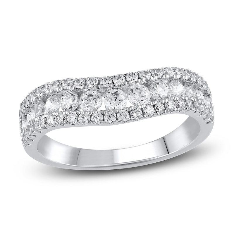 Main Image 1 of Lab-Created Diamond Contour Anniversary Ring 1 ct tw Round 14K White Gold