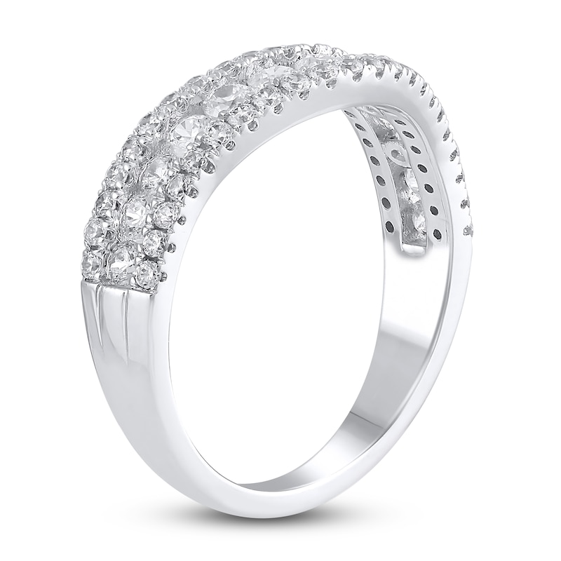 Main Image 2 of Lab-Created Diamond Contour Anniversary Ring 1 ct tw Round 14K White Gold