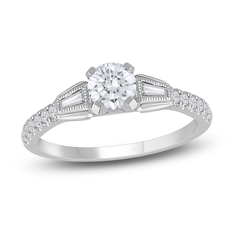 Diamond Engagement Ring 3/4 ct tw Round/Baguette 14K White Gold | Jared