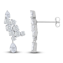 Diamond Cluster Dangle Earrings 2 ct tw Round/Pear 14K White Gold