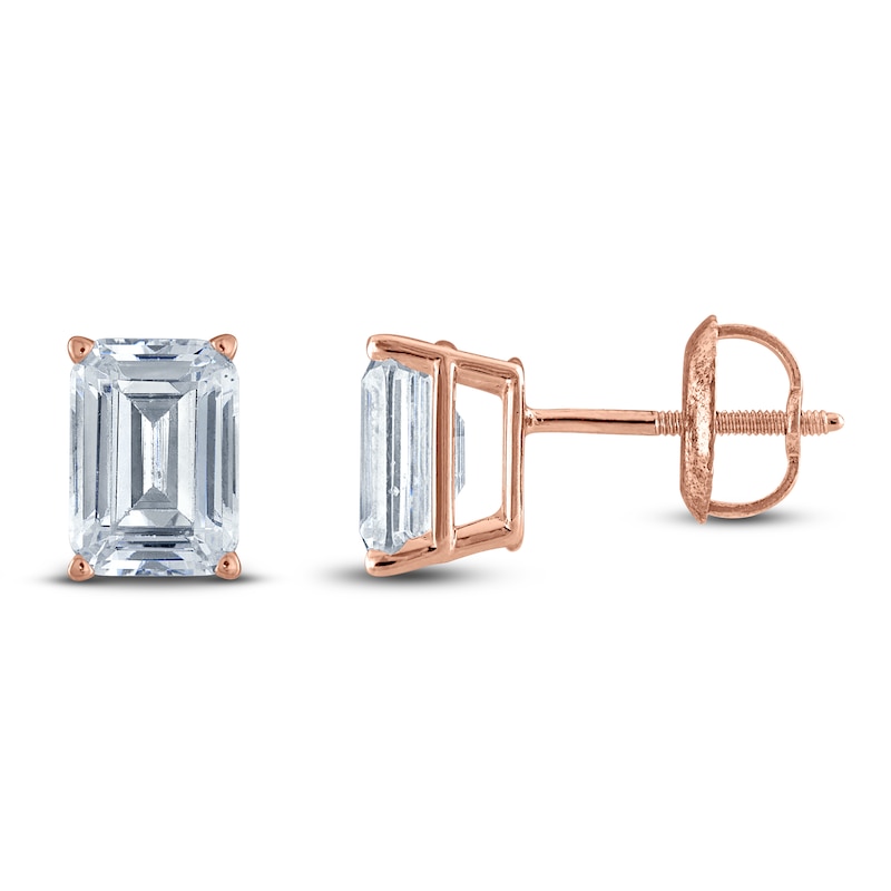 Emerald-Cut Lab-Created Diamond Solitaire Stud Earrings 1/2 ct tw 14K Rose Gold (F/SI2)