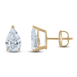 Pear-Shaped Lab-Created Diamond Solitaire Stud Earrings 2 ct tw 14K Yellow Gold (F/SI2)