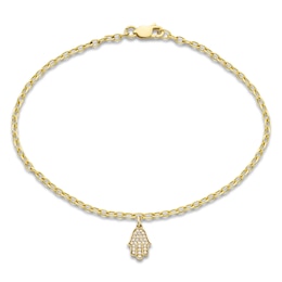 Diamond Hamsa Charm Chain Bracelet 1/20 ct tw 10K Yellow Gold 7.25&quot;