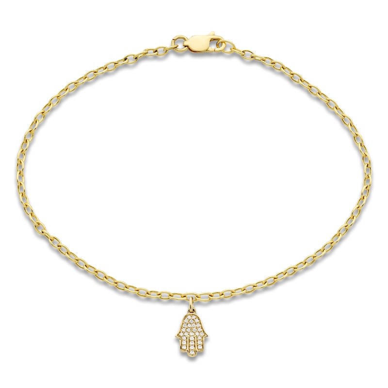 Diamond Hamsa Charm Chain Bracelet 1/20 ct tw 10K Yellow Gold 7.25"