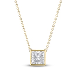 Princess-Cut Lab-Created Diamond Bezel-Set Solitaire Necklace 1 ct tw 18K Yellow Gold 18&quot; (F/VS2)