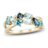 Thumbnail Image 1 of Multi-Shape Natural Swiss, Sky & London Blue Topaz Diamond Accent Ring 14K Yellow Gold