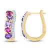 Thumbnail Image 0 of Natural Amethyst, Light Amethyst, Rhodolite Garnet & Diamond Multi-Shape Curve Hoop Earrings 1/4 ct tw 14K Yellow Gold