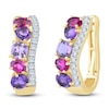 Thumbnail Image 1 of Natural Amethyst, Light Amethyst, Rhodolite Garnet & Diamond Multi-Shape Curve Hoop Earrings 1/4 ct tw 14K Yellow Gold