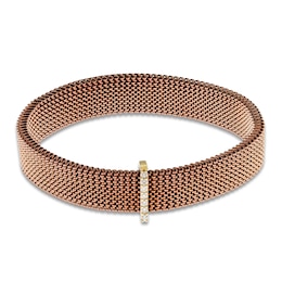 ZYDO Diamond Rose-Tone Mesh Stretch Bracelet 1/10 ct tw Ion-Plated Stainless Steel & 18K Yellow Gold 6.5&quot;