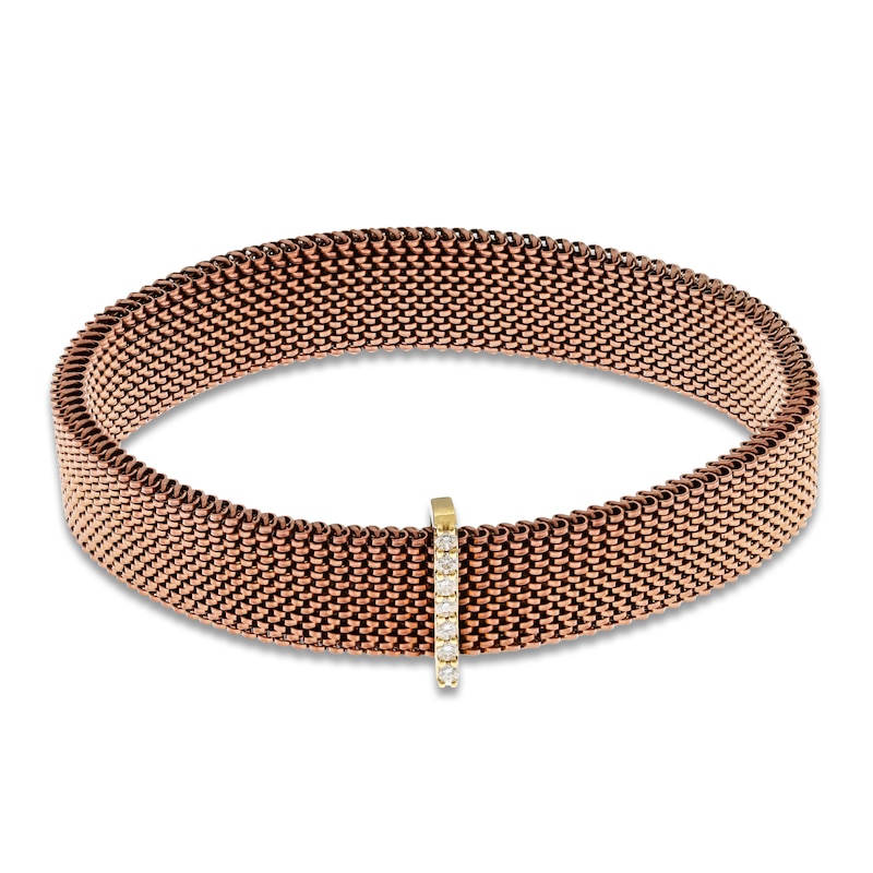 ZYDO Diamond Rose-Tone Mesh Stretch Bracelet 1/10 ct tw Ion-Plated Stainless Steel & 18K Yellow Gold 6.5"