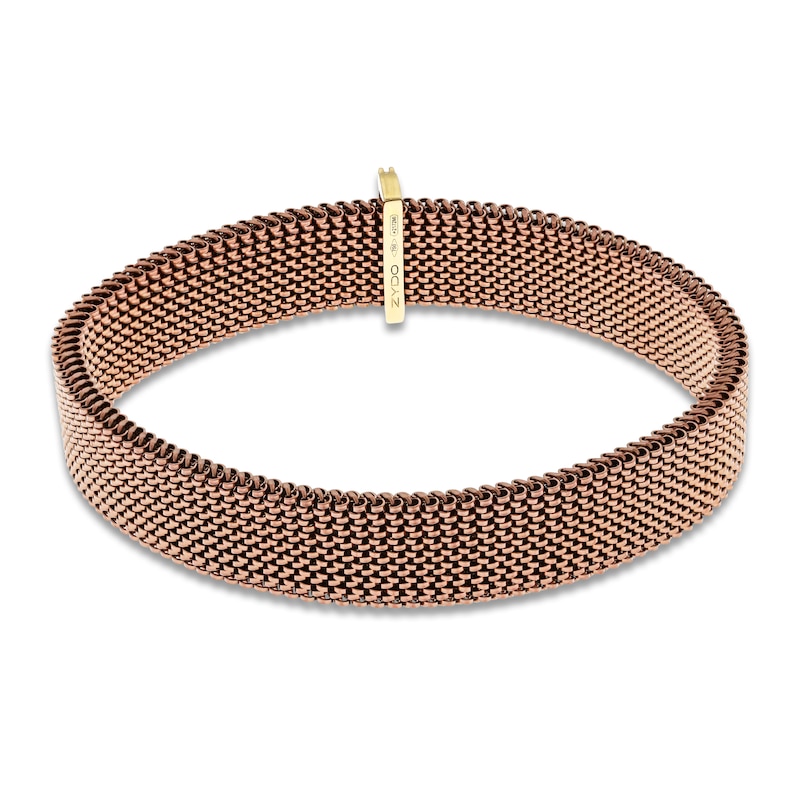 ZYDO Diamond Rose-Tone Mesh Stretch Bracelet 1/10 ct tw Ion-Plated Stainless Steel & 18K Yellow Gold 6.5"