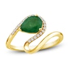 Thumbnail Image 0 of Pear-Shaped Natural Emerald & Diamond Curve Ring 1/10 ct tw 14K Yellow Gold