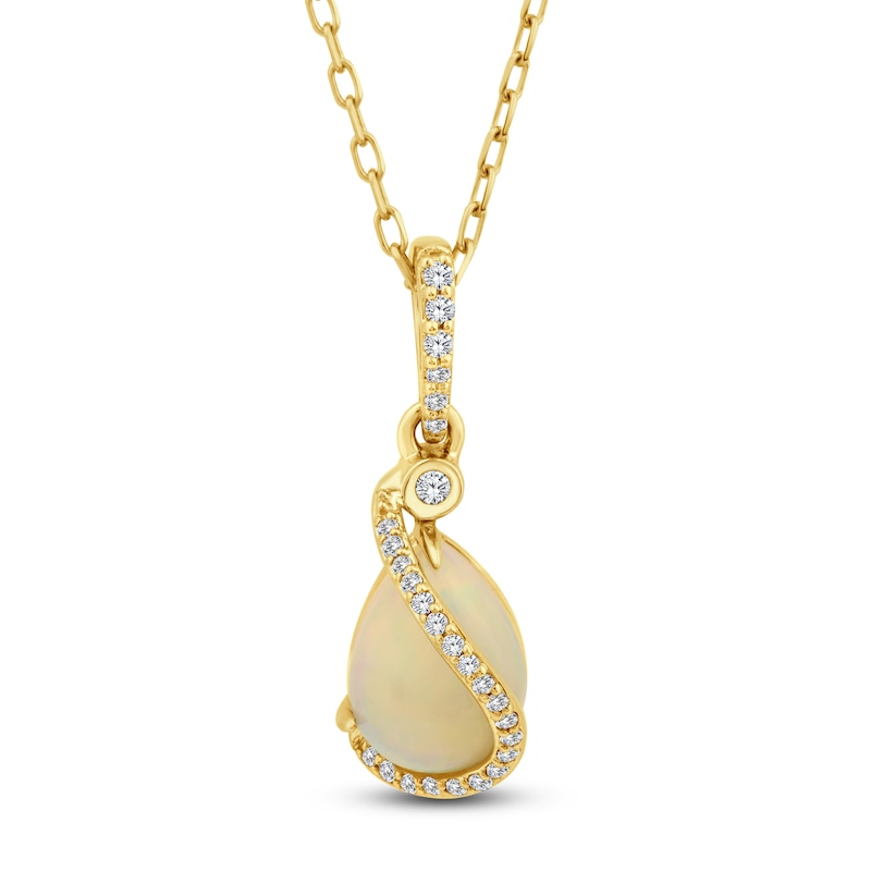 Main Image 1 of Pear-Shaped Natural Opal & Diamond Necklace 1/15 ct tw 14K Yellow Gold 18&quot;