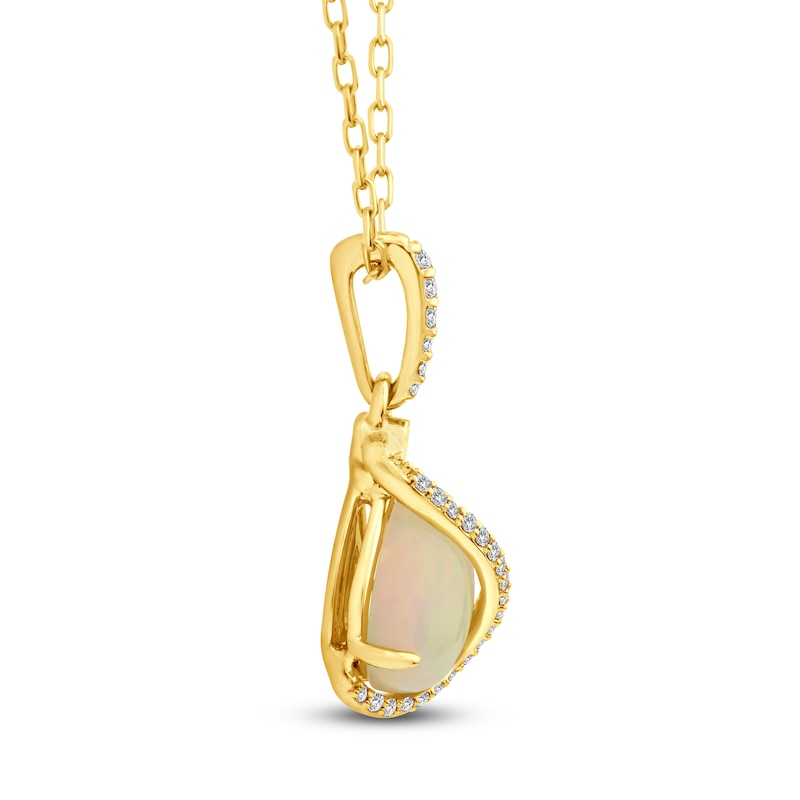 Main Image 2 of Pear-Shaped Natural Opal & Diamond Necklace 1/15 ct tw 14K Yellow Gold 18&quot;