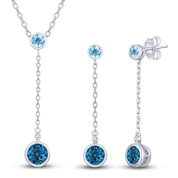 Natural Swiss & London Blue Topaz with Diamond Accents Wedding Day Gift Set 10K White Gold