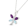 Thumbnail Image 1 of Marquise-Cut Natural Amethyst, Natural Aquamarine & White Lab-Created Sapphire Dragonfly Necklace Sterling Silver 18"