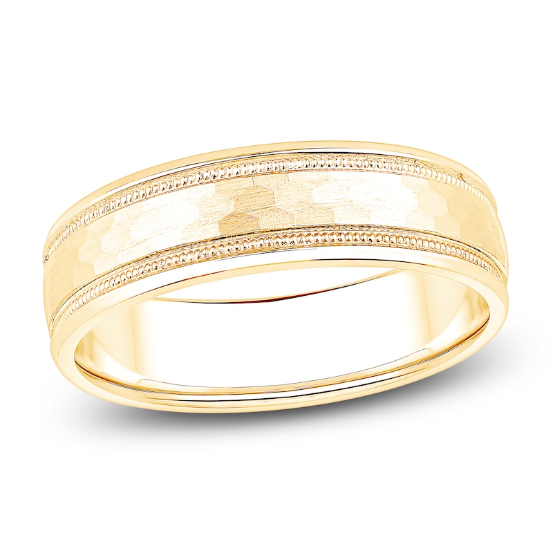 Main Image 1 of Men's Hammered Milgrain Wedding Band 18K Yellow Gold 6mm