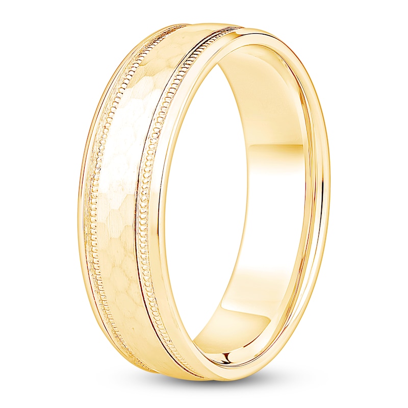 Main Image 2 of Men's Hammered Milgrain Wedding Band 18K Yellow Gold 6mm