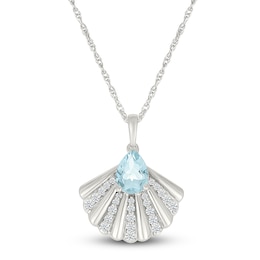 Pear-Shaped Natural Aquamarine & White Lab-Created Sapphire Shell Necklace Sterling Silver 18&quot;