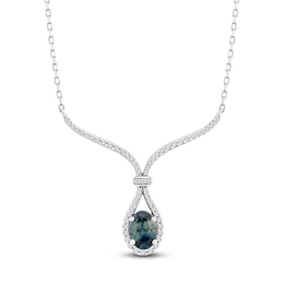 Montana Blue Oval-Cut Natural Sapphire & Diamond Necklace 1/5 ct tw 14K White Gold 18&quot;