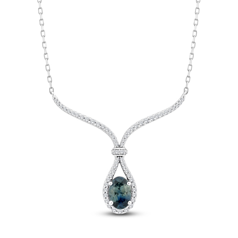 Main Image 1 of Montana Blue Oval-Cut Natural Sapphire & Diamond Necklace 1/5 ct tw 14K White Gold 18&quot;