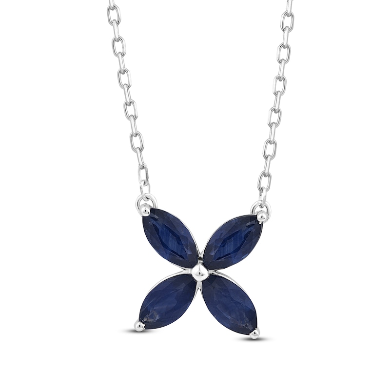 Marquise-Cut Natural Blue Sapphire Flower Necklace 10K White Gold 18"