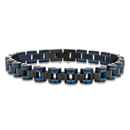 Men's Link Chain Bracelet Black & Blue Ion-Plated Stainless Steel 8.5&quot;