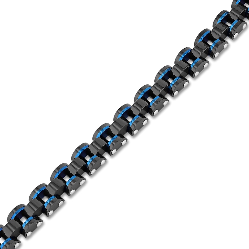 Main Image 2 of Men's Link Chain Bracelet Black & Blue Ion-Plated Stainless Steel 8.5&quot;