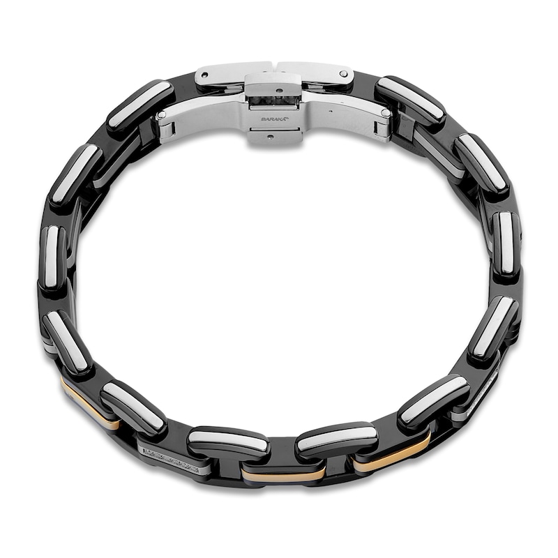 Main Image 2 of Baraka Men's Diamond Link Bracelet 1/20 ct tw Stainless Steel, Black Ceramic & 18K Yellow Gold 7.75&quot;