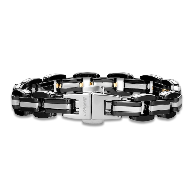 Main Image 3 of Baraka Men's Diamond Link Bracelet 1/20 ct tw Stainless Steel, Black Ceramic & 18K Yellow Gold 7.75&quot;