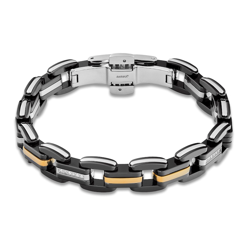 Main Image 5 of Baraka Men's Diamond Link Bracelet 1/20 ct tw Stainless Steel, Black Ceramic & 18K Yellow Gold 7.75&quot;