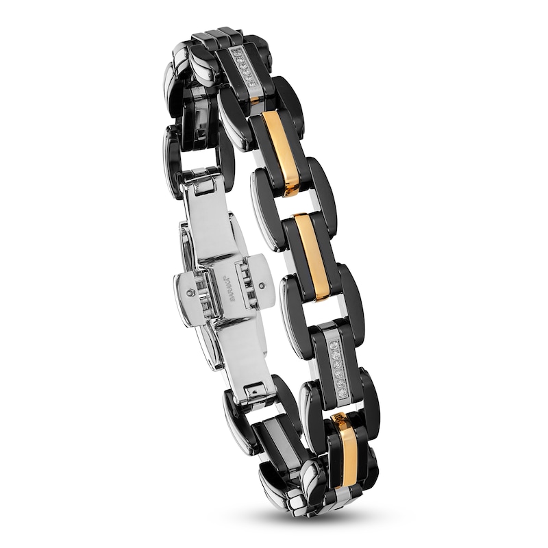 Main Image 6 of Baraka Men's Diamond Link Bracelet 1/20 ct tw Stainless Steel, Black Ceramic & 18K Yellow Gold 7.75&quot;