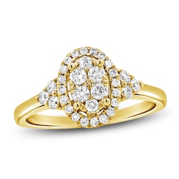 Multi-Diamond Oval Halo Promise Ring 3/8 ct tw 10K Yellow Gold