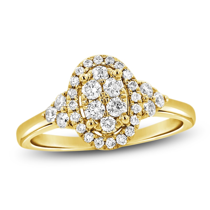 Main Image 1 of Multi-Diamond Oval Halo Promise Ring 3/8 ct tw 10K Yellow Gold