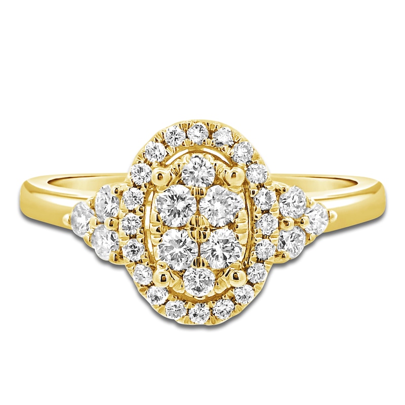 Main Image 3 of Multi-Diamond Oval Halo Promise Ring 3/8 ct tw 10K Yellow Gold