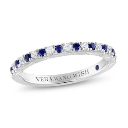 Vera Wang WISH Diamond/Sapphire Anniversary Ring 1/8 ct tw Round 14K White Gold